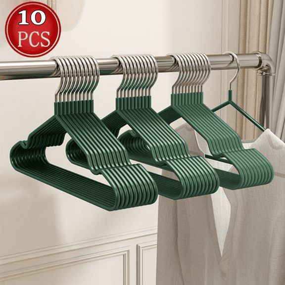 Bxaolu Clothes Hangers (10 Pack) Heavy Duty Durable Suit Hanger Stainless Steel Hangers Thin Metal Hangers Lightweight Space Saving Coat Hanger for Closet - Green