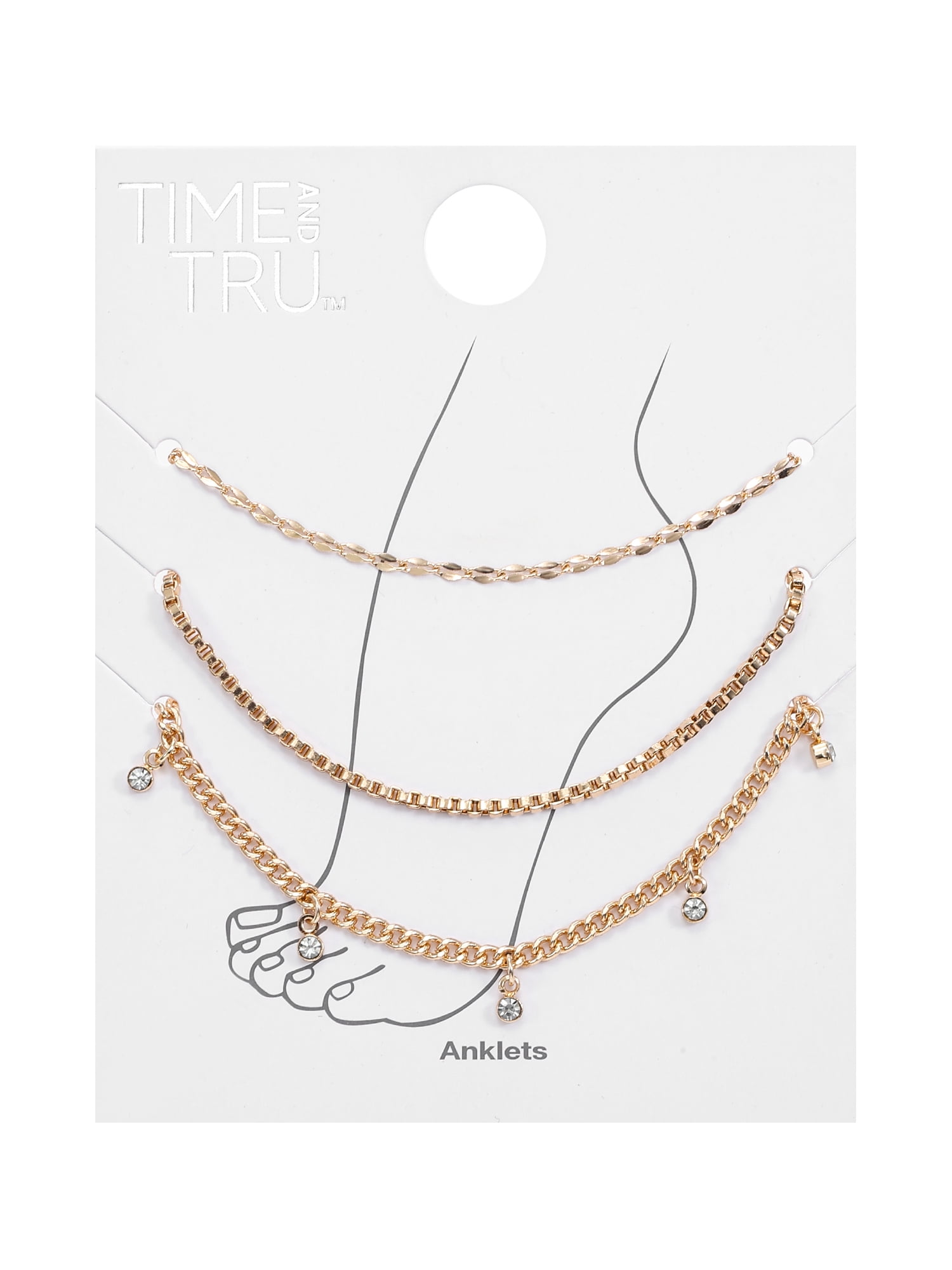 Women's Anklet Set, Cubic Zirconia, 3 Pieces