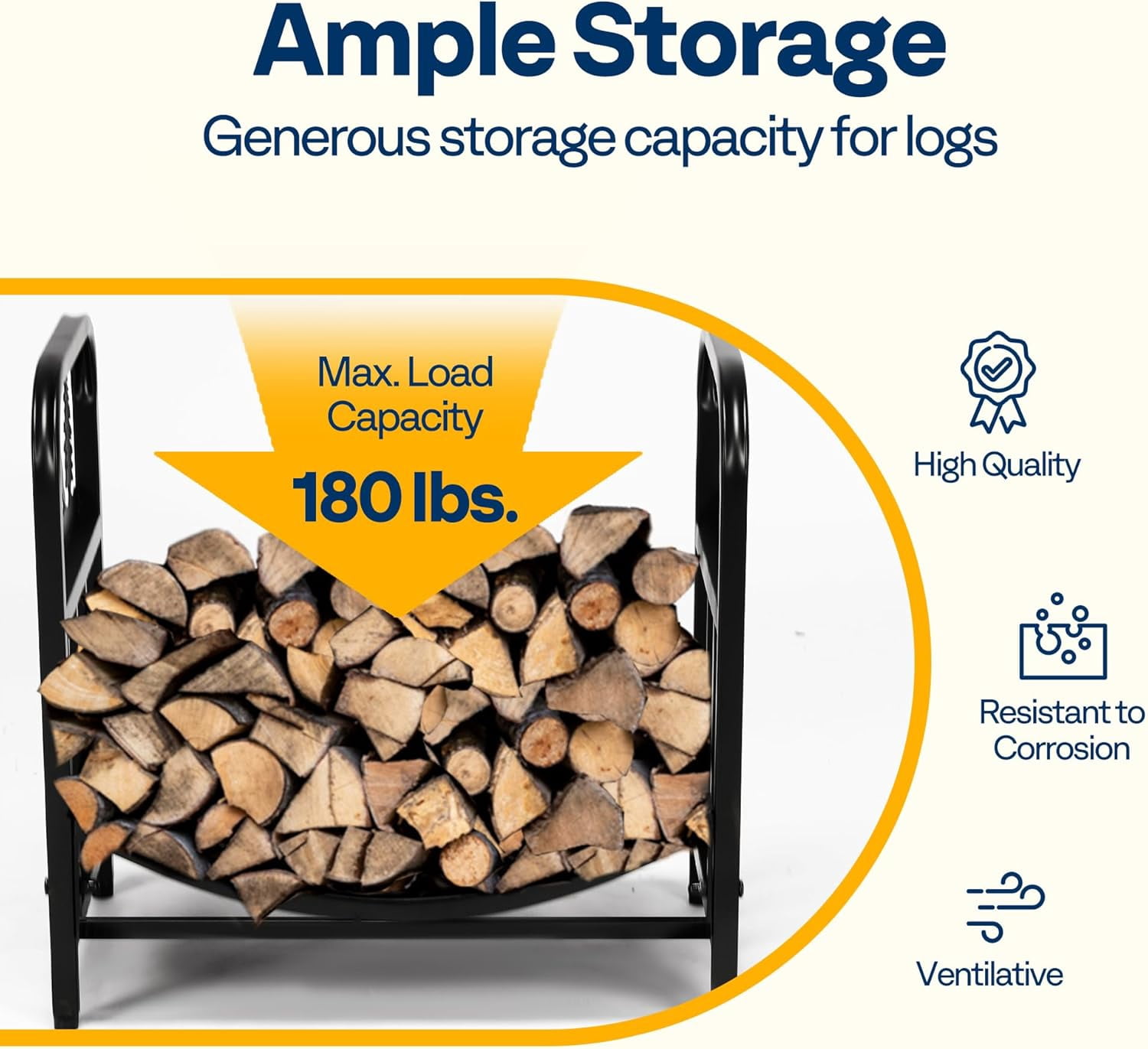 SPECSTAR 16.5 in Decorative Firewood Storage Log Rack with Bear Pattern, Solid Wrought Iron Fireplace Wood Holder Stacker, Indoor Outdoor Waterproof Rustproof