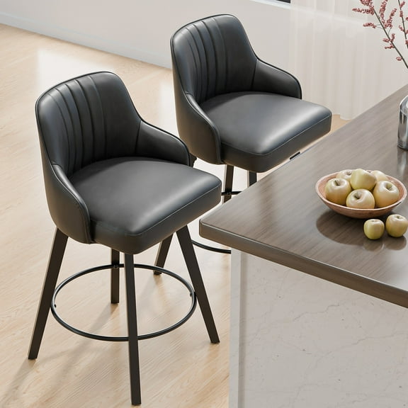 Zimtown Modern Swivel Barstools Set of 2, Padded PU Leather Bar Chairs 26" for Dining Room, Kitchen Island, Bar, Black