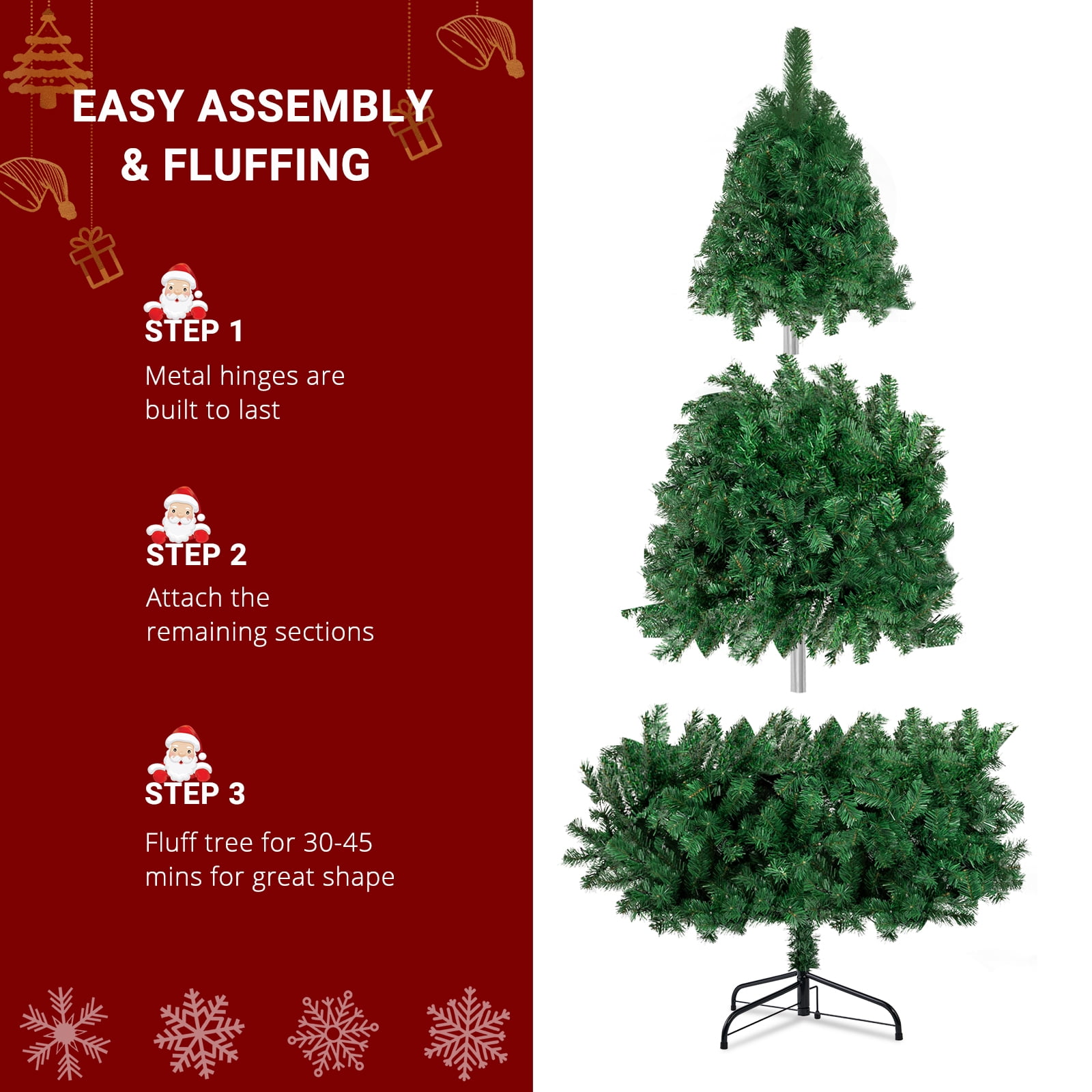 Astoutdoor 7 ft Half Christmas Tree with 230 LED Lights, 881 Branch Tips, Green PVC, Iron Bracket