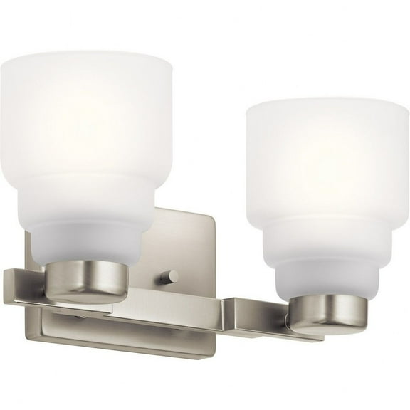 2 Light Vanity Light Approved for Damp Locations with Transitional Inspirations 7.5 inches Tall By 14.5 inches Wide-Brushed Nickel Finish Bailey
