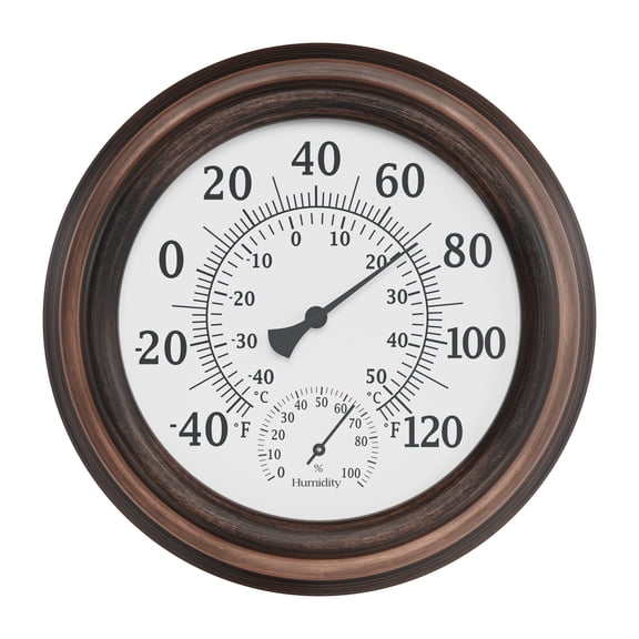 Pure Garden 8-Inch Indoor/Outdoor Wall Thermometer and Hygrometer (Bronze)