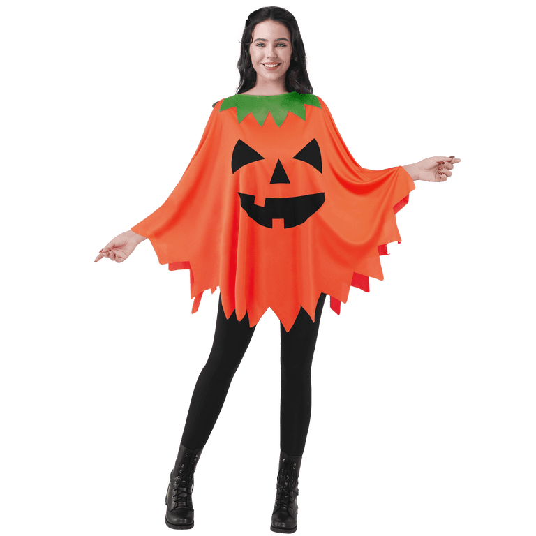 Joyfy Halloween Pumpkin Poncho Costume Pumpkin Costume Set Polyester