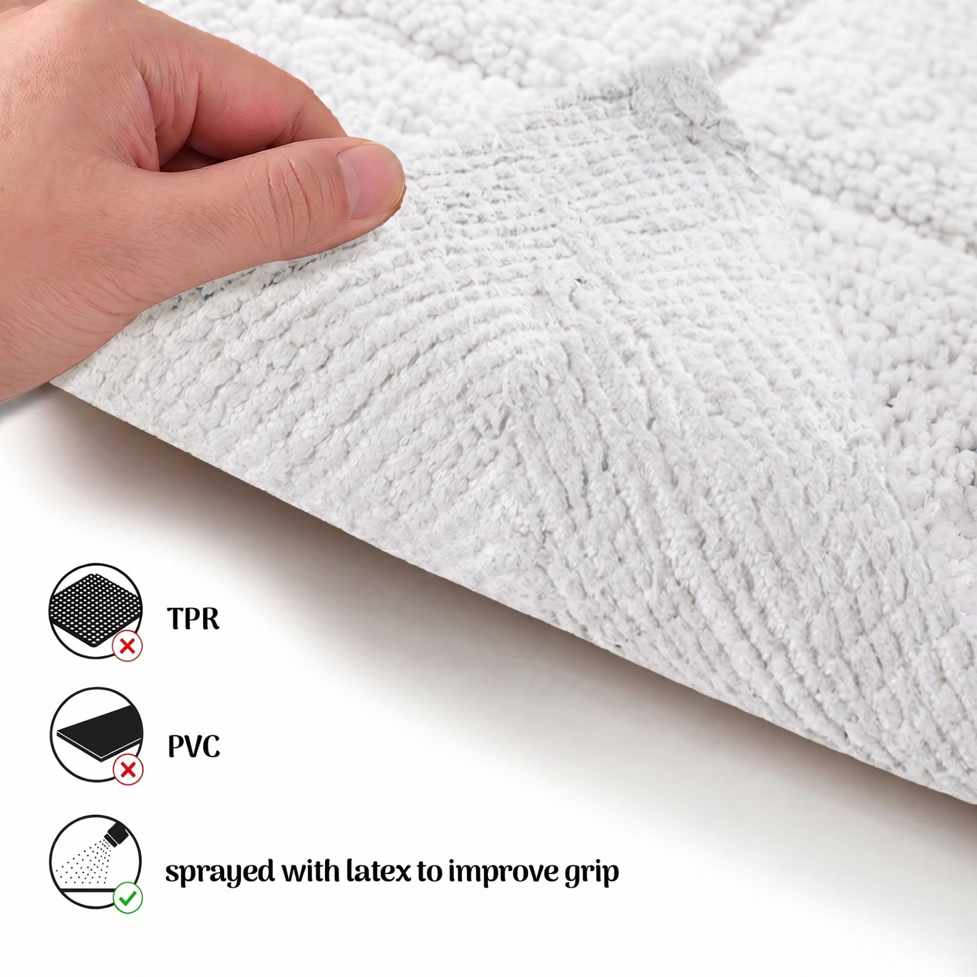 Superior Checkered Cotton Washable Non-Slip Bath Rug, Runner Size, White