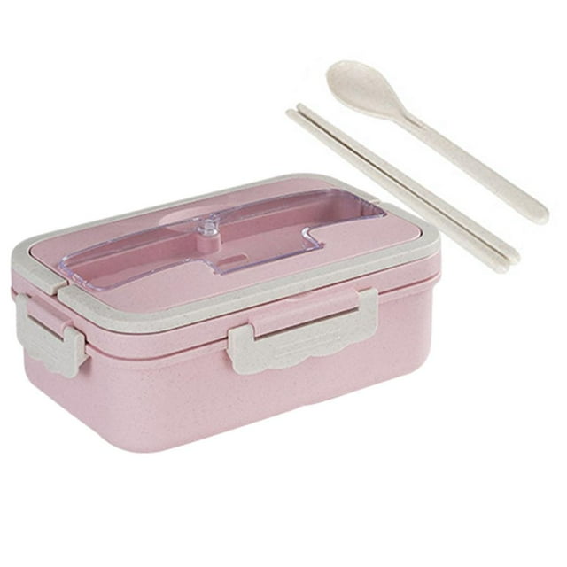 Contenedor Bento portátil de gran capacidad de 1000 ml con juego de cubiertos Rosado