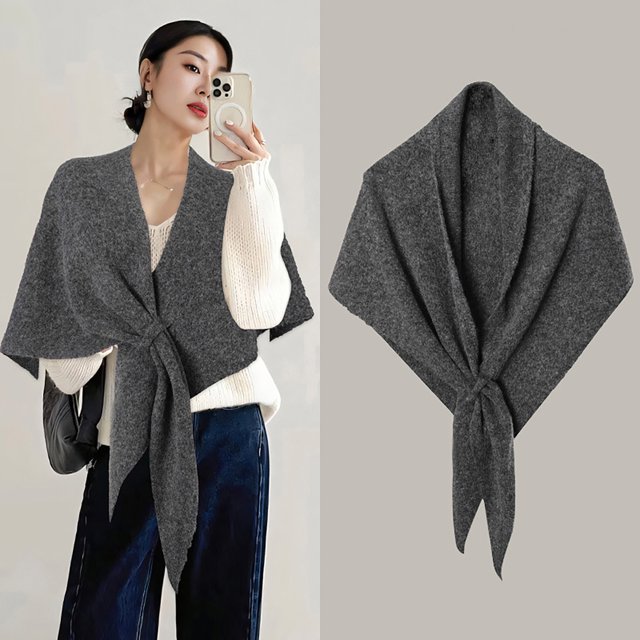 Fular de chal tejido para mujer | Bufanda de cardigan capa de poliéster suave | Encimera ligera de hombro de color liso | Ropa acogedora, transpirable, cálida y versátil | 1 pieza