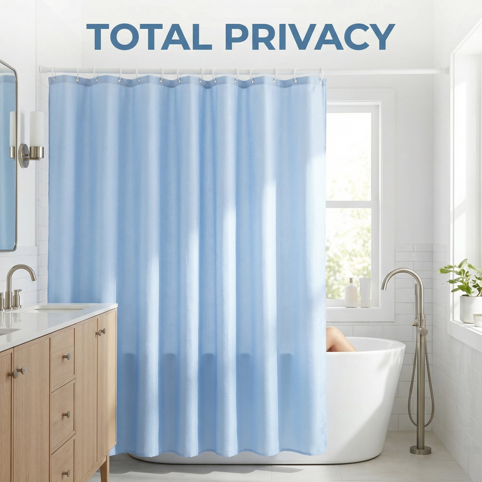 Unique Bargains Geometric Shower Curtain Sets with 12 Hooks Blue 71"W x 71"L