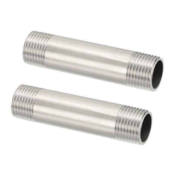304 Stainless Steel Pipe Fitting, 1/2" BSP Male x 1/2" BSP Male Threaded 4" Length Nipple Cast Pipe, 2 Pack