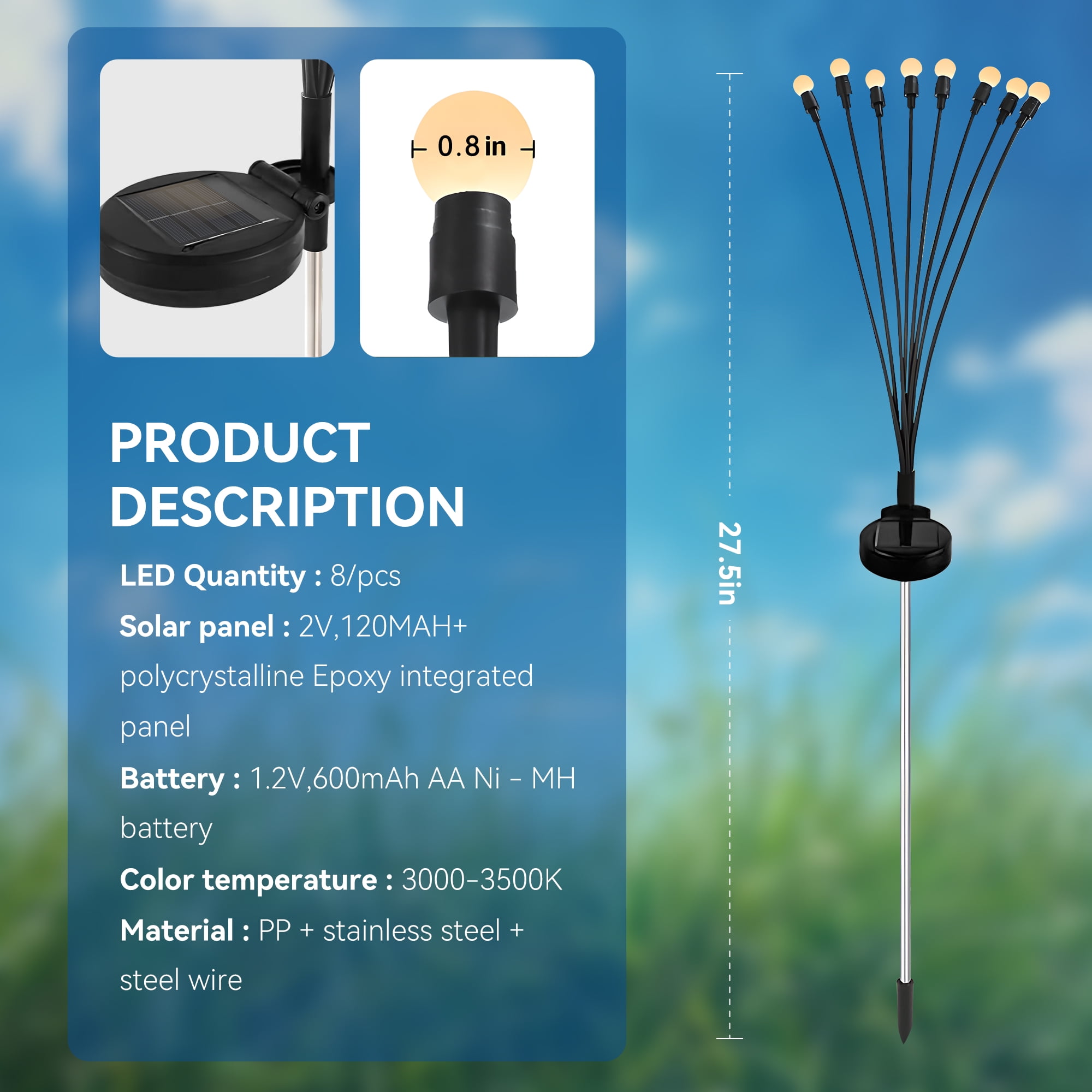 CHARKEE Outdoor Solar Lights for The Garden,6 Pack 48 LED Swaying Firefly Lights for Yard Decor