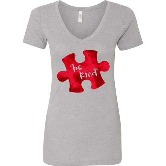 Inktastic Autism Awareness Be Kind Red Puzzle Piece Women's V-Neck T-Shirt