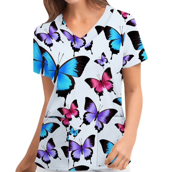 Rutainlusire Womens Tops Clearance Women's V-Neck Printing Casual Comfortable Short Sleeve Carer's Top
