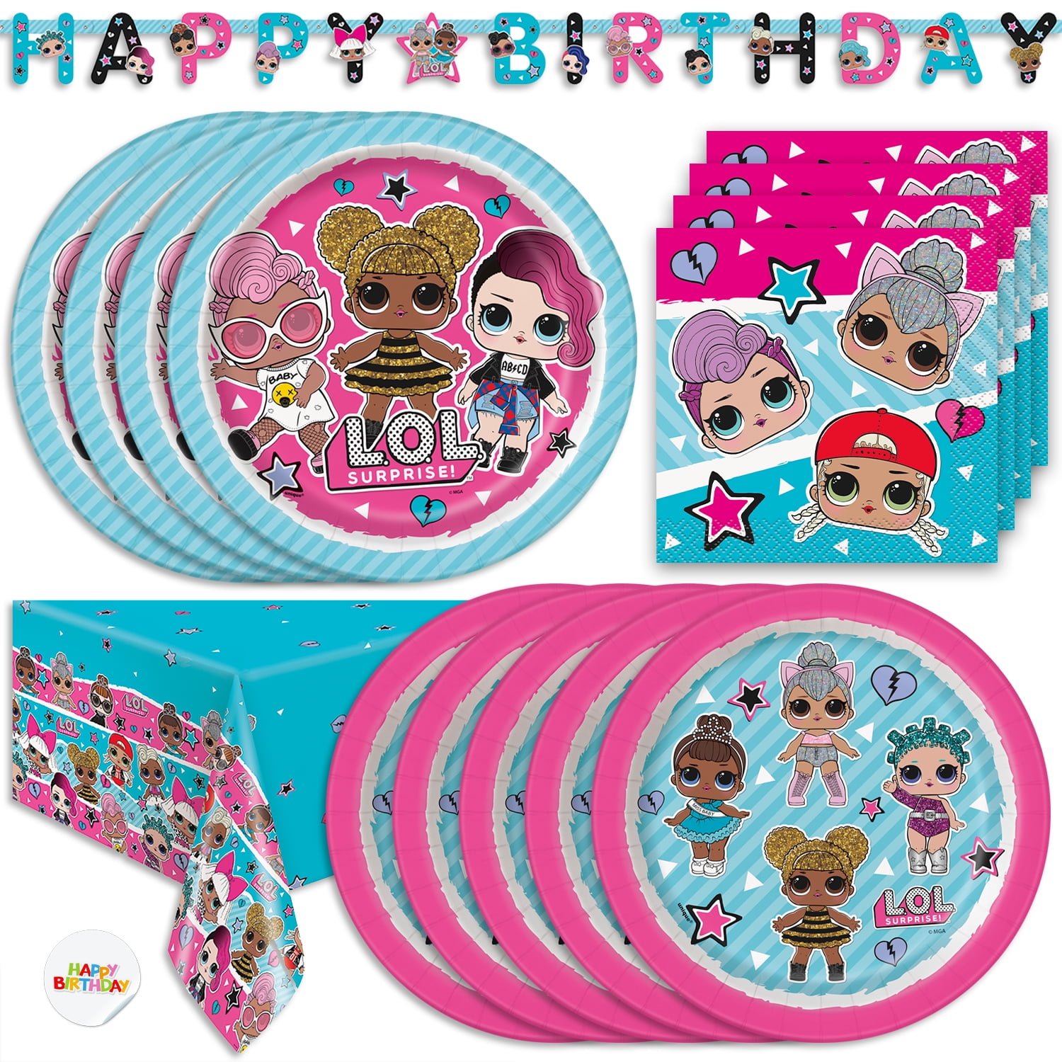 LOL Party Supplies Birthday Decorations | LOL Surprise Supplies | LOL Doll Plates and Napkins, LOL Table Clothes for Party, LOL Birthday Banner | Girl LOL Party | Serves 16 - Walmart.com