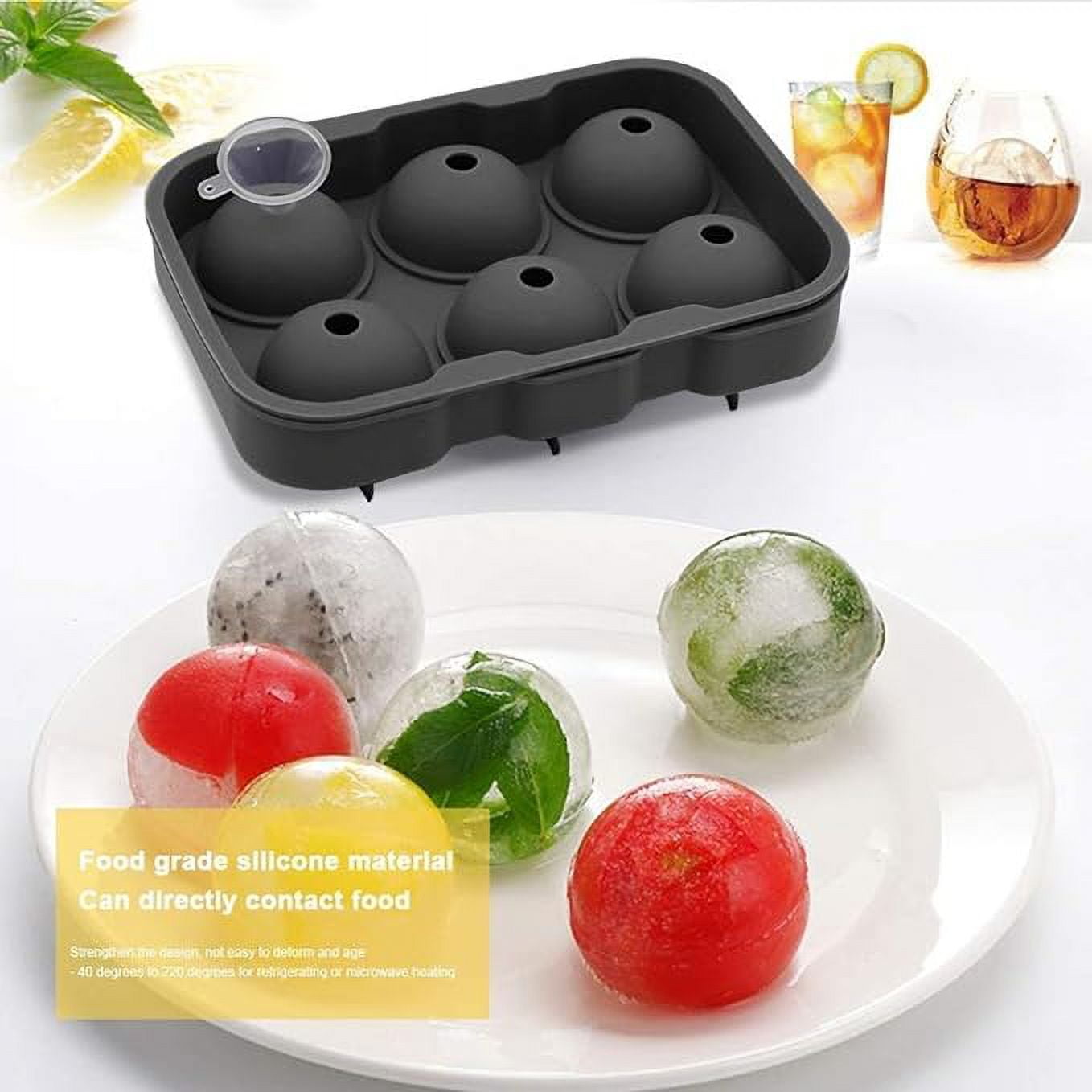 &nbsp;Silicone ice Cube Trays for Freezer, 6 Round Ice Ball Maker Trays, Reusable BPA Free ( Pack of 2 )
