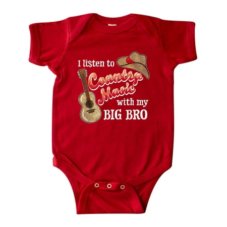 

Inktastic I Listen to Country Music with my Big Bro Guitar and Hat Gift Baby Boy or Baby Girl Bodysuit