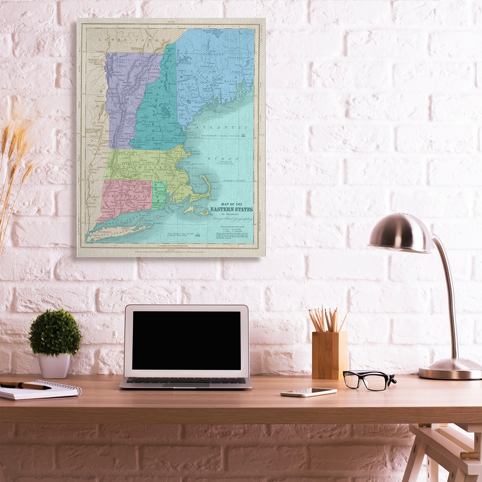 Stupell Industries Map Of Eastern States New England Border Lines Canvas Wall Art, 36 x 48, Design by Daphne Polselli