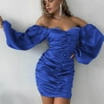thumbnail image 5 of Women's Lantern Long Sleeve Tight Dress Sexy Ruched Off the Shoulder Elegant Mini Dresses Club Cocktail Dress, 5 of 7