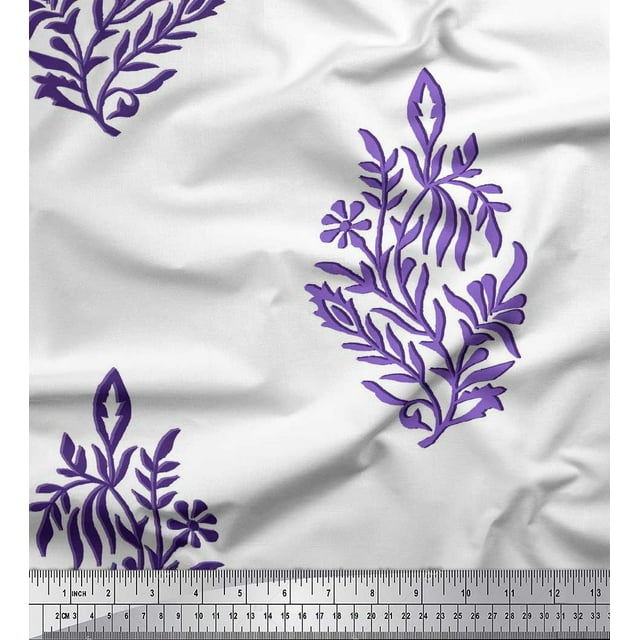 Soimoi Crepe Silk Fabric Leaves & Floral Block Print Sewing Fabric Yard 42 Inch Wide