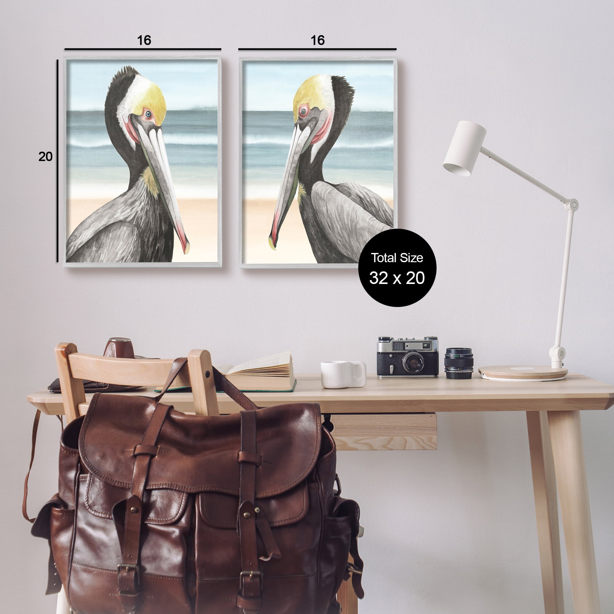 Stupell Industries Pelicans on Beach Animals & Insects Painting Gray Framed Art Print Wall Art, 16 x 20