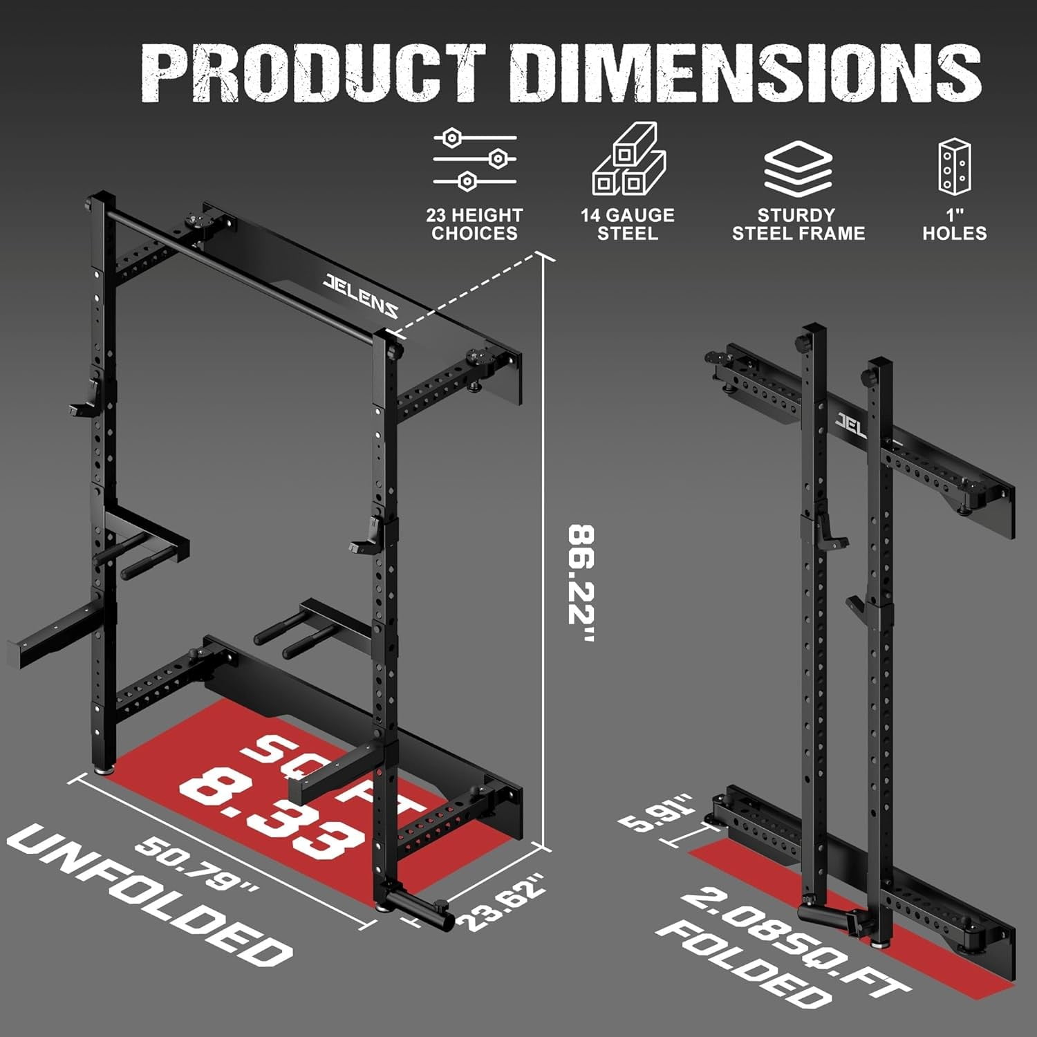Folding Wall Mounted Squat Rack,1000 lbs Capacity Power Rack for Home Gym,Space-Saving Foldable Squat Rack with Pull-Up Bar & Landmine,Heavy-Duty 2.36" x 2.36" Steel Frame Power Cage
