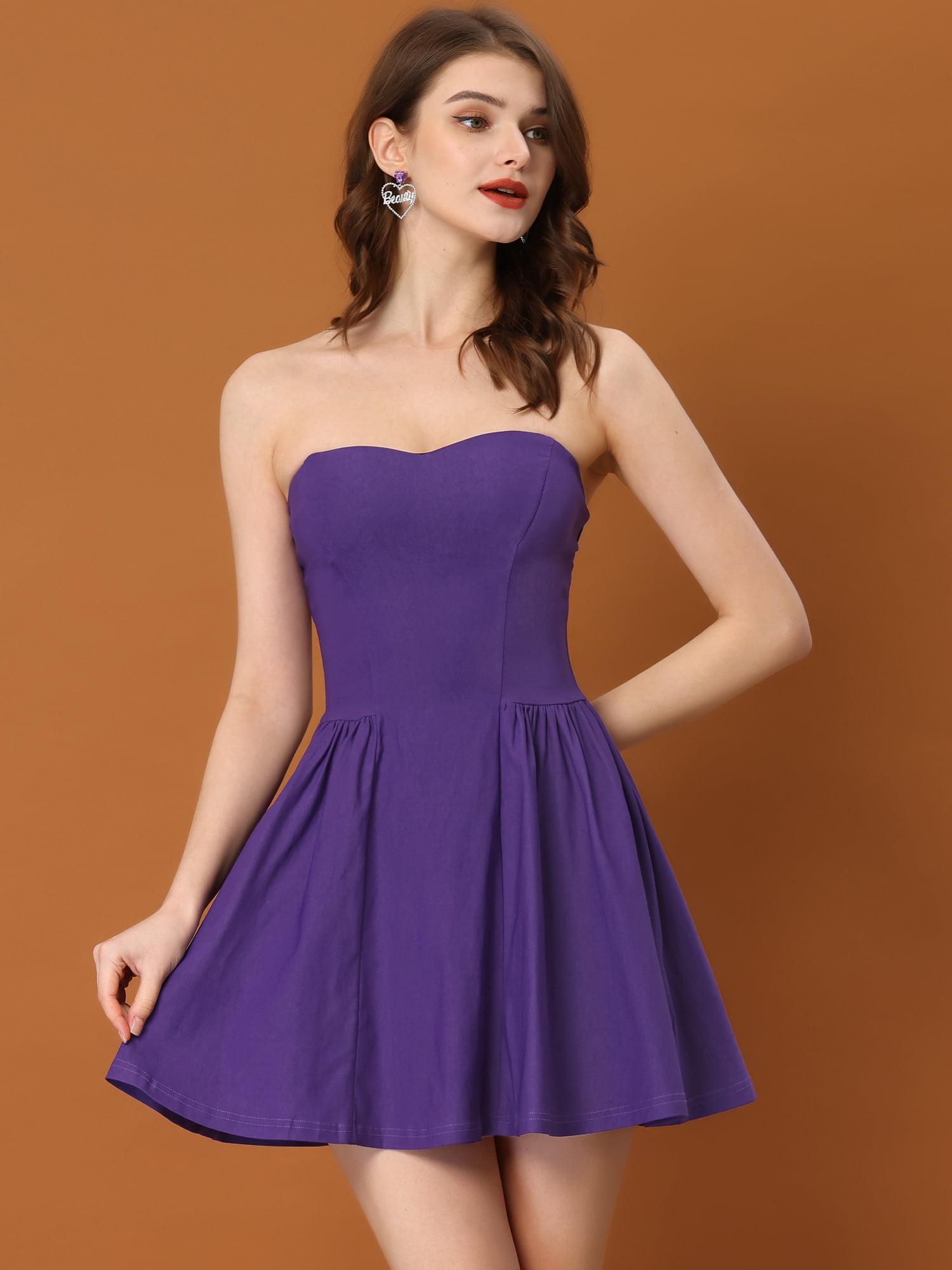 DARING DIVA Party Mini Strapless Sweetheart Neck Christmas Mini Dress M Purple
