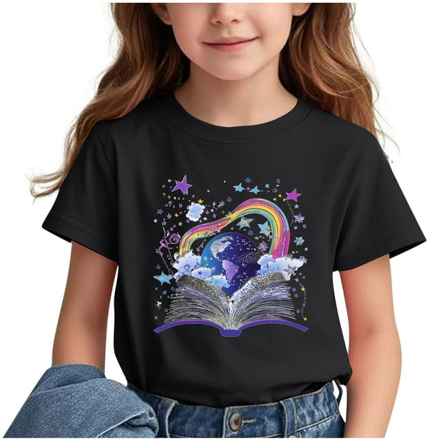 T-shirts d'Été Décontractés pour Fille, Manches Courtes, T-Shirt Graphique, Col Rond, Épaules Tombantes, Jolis T-Shirts