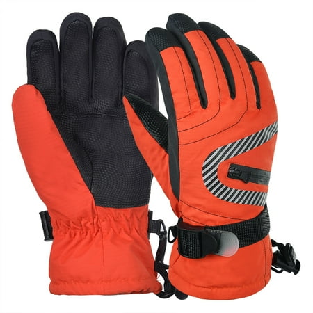 - Vbiger Kids Winter Warm Gloves Waterproof Snow Ski Gloves Kids Sports Gloves for Sledding Cycling Snowboarding and More, Orange, M