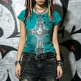 thumbnail image 6 of Women's Graphic Tees Y2K Vintage Gothic Tops 2000s Streetwear Slim Fit Shirt Emo Scene Alternative Clothes for Women, Casual Party Shirts, 6 of 8