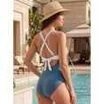 thumbnail image 3 of MOYIKO One Piece Swimsuits for Women Tummy Control High Waisted Bathing Suit Sexy V Neck Wrap Tie Back 1 Piece Swimsuit, 3 of 7