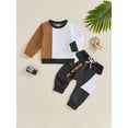 thumbnail image 4 of xiaxaixu Baby Boy 2Pcs Fall Outfits Long Sleeve Contrast Color Sweatshirt + Pants Set Spring Clothes, 4 of 9