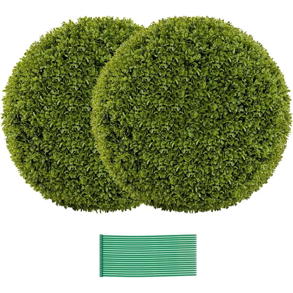 Goplus 2 PCS 20 Inch Artificial Plant Topiary Ball, Round Faux Boxwood Balls Outdoor with Mimic Fluffy Leaves, 20 Zip Ties, Fake Plant Sphere for Front Door, Porch, Backyard, Balcony, Home Décor