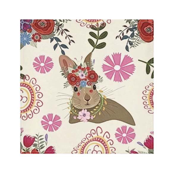 Iauyy Satin Napkins Set of 1- Floral-bunny Illustration DIY Printing Decoration Cloth Napkin- Easy Care for Home/Party