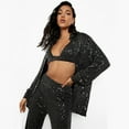 thumbnail image 2 of Gibobby Conjunto dama pants y sudadera afelpada Conjunto informal de moda con lentejuelas de Color sólido para mujer, ropa de calle brillante para fiesta y di(Negro,CH), 2 of 5