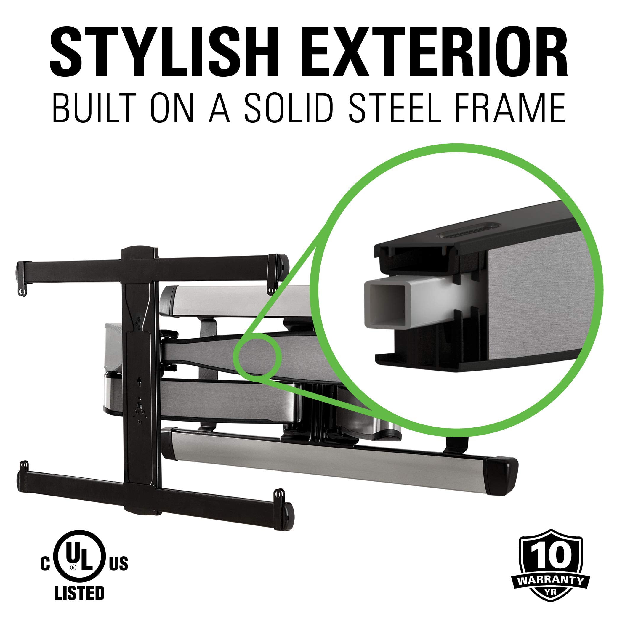 SANUS Premium Full Motion TV Wall Mount for TVs Up to 90" - Stainless Steel Finish with Smooth Extension, Swivel & Tilt
