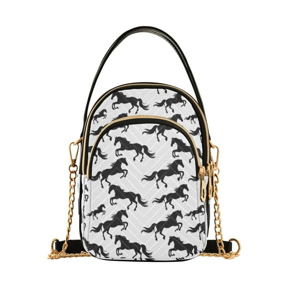 joogoo Women Black Horses Chain Crossbody Bags Shoulder Handbag Phone Purse