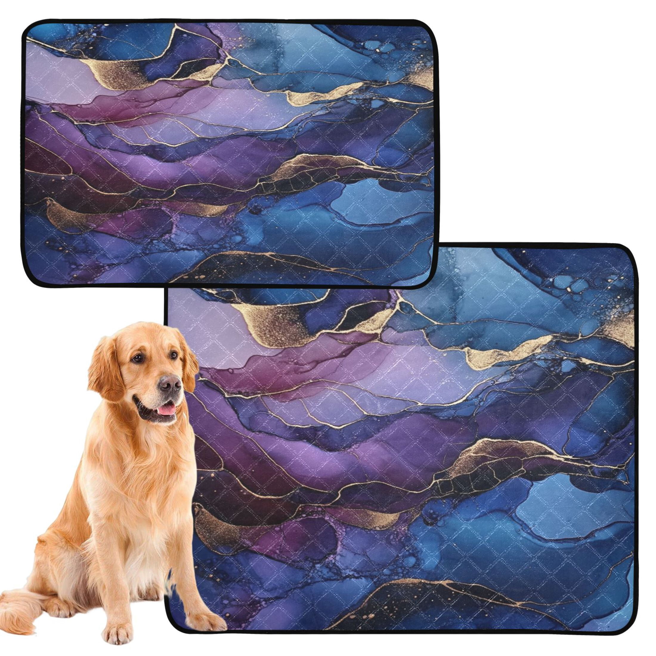 Qxltty Gilt Blue Marble Cat litter Pads Pet Set of 3 Diaper Mats Center Anti-leakage Layer Absorbent Soft and Comfortable