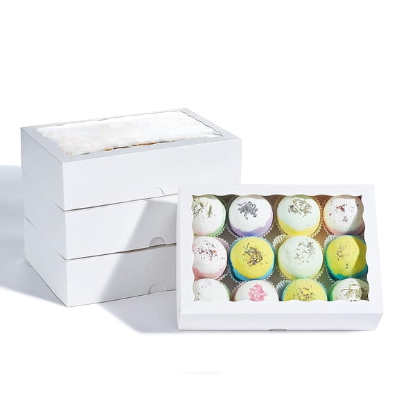 50PCS 10 x 7 x 2.5 Inches White Bakery Boxes with Display Window - Perfect for Strawberries, Cookies, and Baked Goods