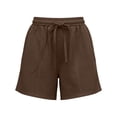 thumbnail image 5 of Rggeeun Womens Shorts Solid Color Elastic High Waist Relaxed Fit Front Seam With Side Pockets & Adjustable Tie Wide Leg For Beach Surf Cozy Bottoms,Coffee,Xxl, 5 of 6