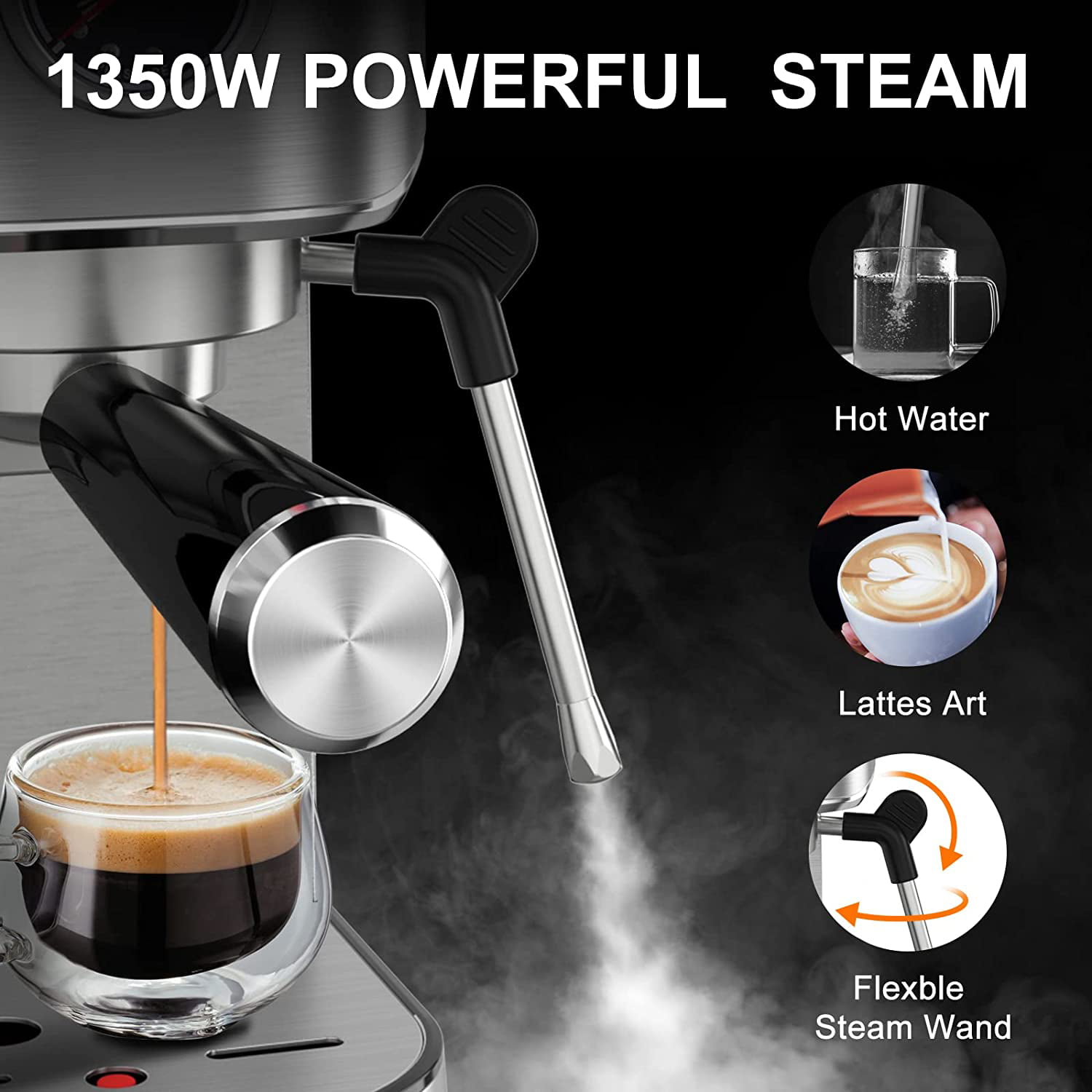  ICUIRE Máquina de café expreso, 20 bares compactas de vapor con  espumador de leche, panel táctil digital, tanque de agua extraíble de 37  onzas para hacer espresso : Hogar y Cocina