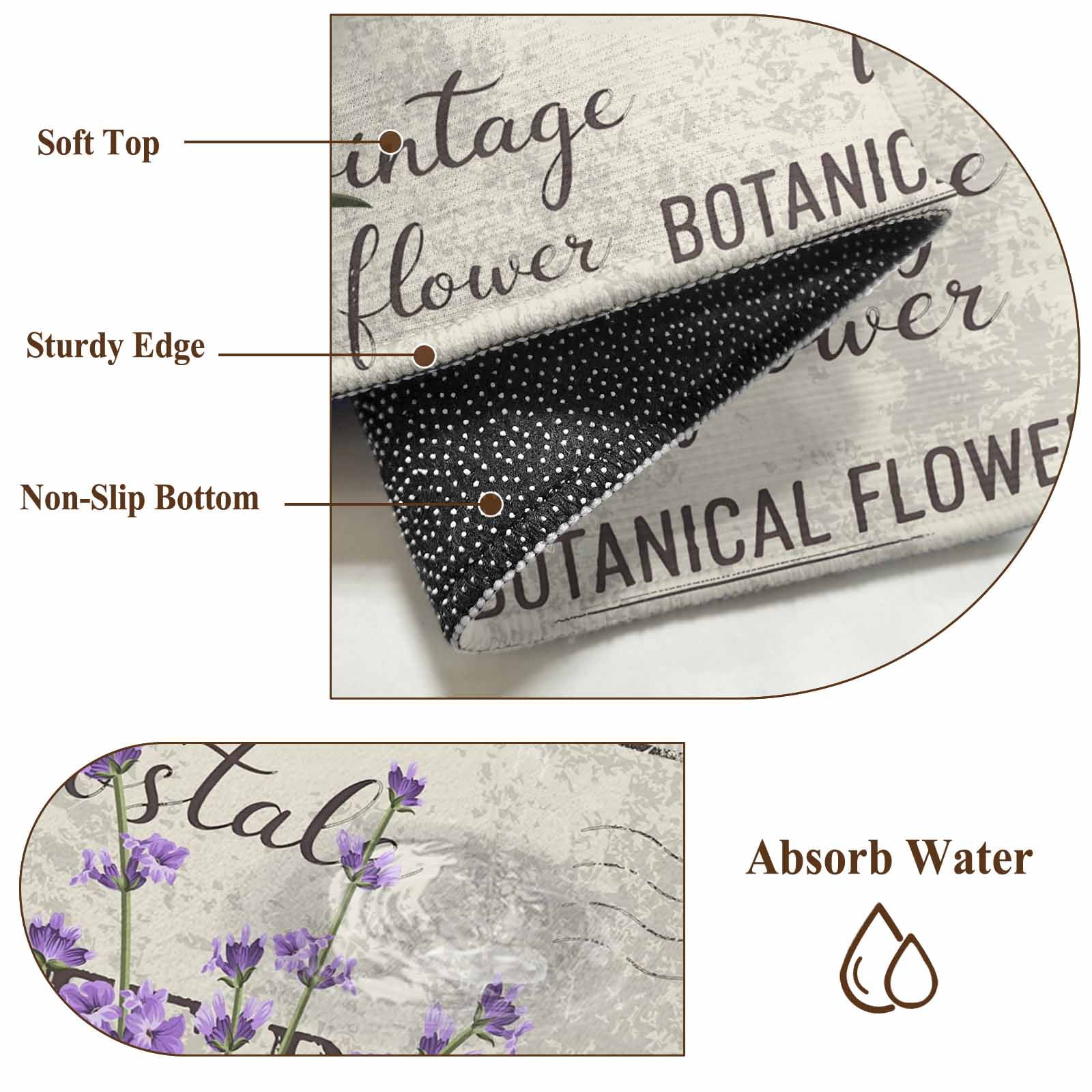 Kitchen Mats for Floor 3x5 Ft, Purple Lavenders Eater Non Slip Area Rugs for Kitchen Bedroom Entryway, Vintage Floral Retro Art Washable Carpet Runner Rug Floor Mats for Bedroom Home Decor
