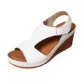 thumbnail image 5 of Wedge Dress Sandals for Women 2025 Summer Trendy Leather Peep Toe Platform High Heels Ladies Dressy Sandals, 5 of 6
