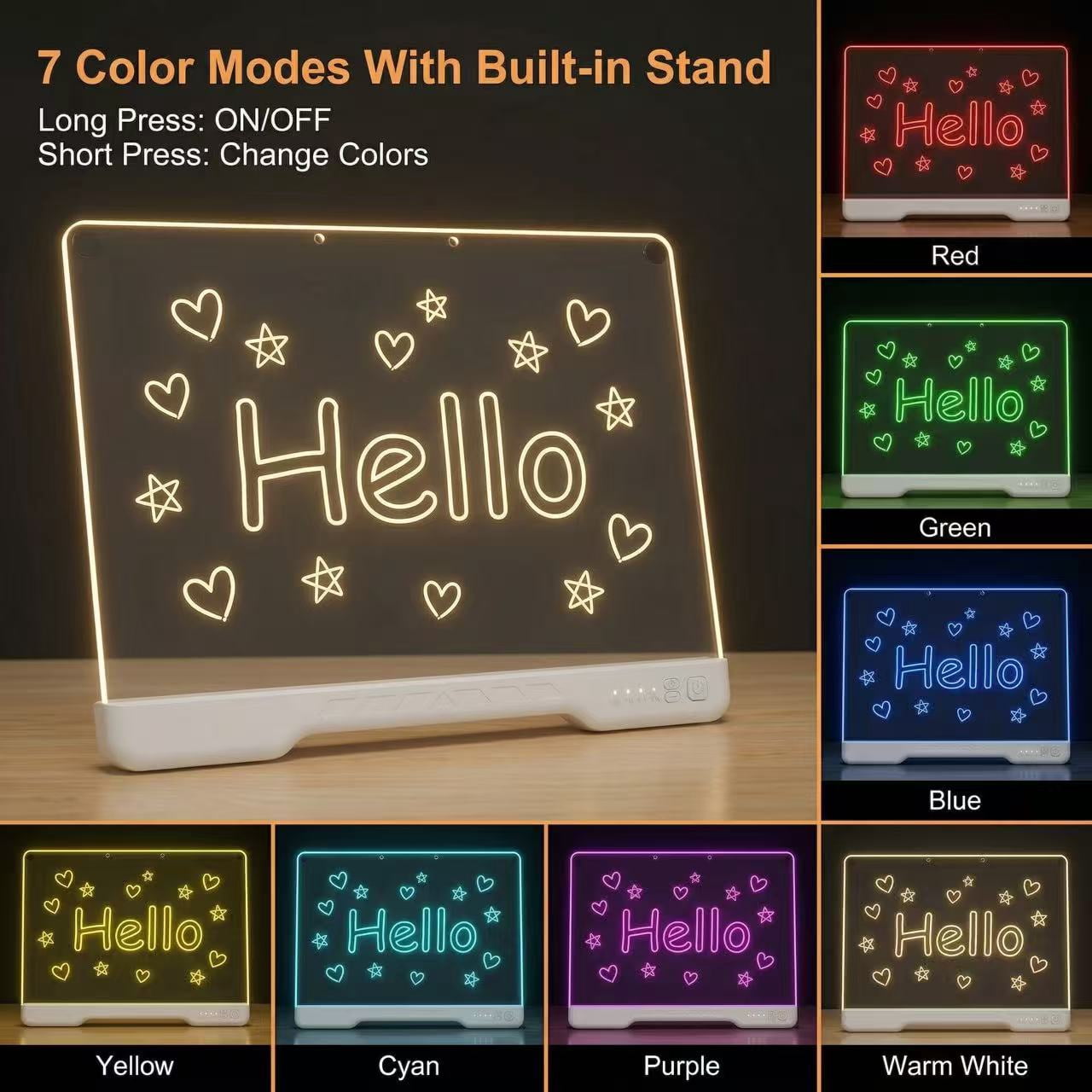 Vonieion 16 inch Rechargeable LED Drawing Board with 7 Markers & 10 Modes, Neon Art Dry Erase Light Up Drawing Pad with Built-in Stand, Sketching Gift Toy for Kids/Girls/Teens