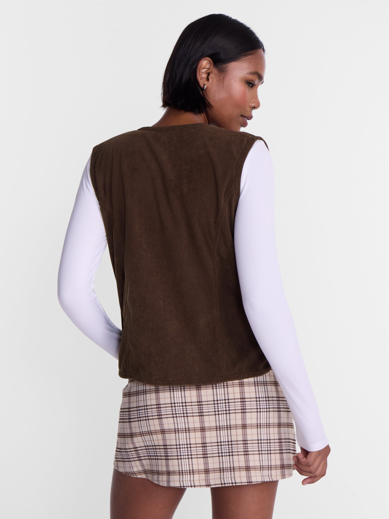 No Boundaries Tie Front Corduroy Vest, Women's and Women's Plus S-3X