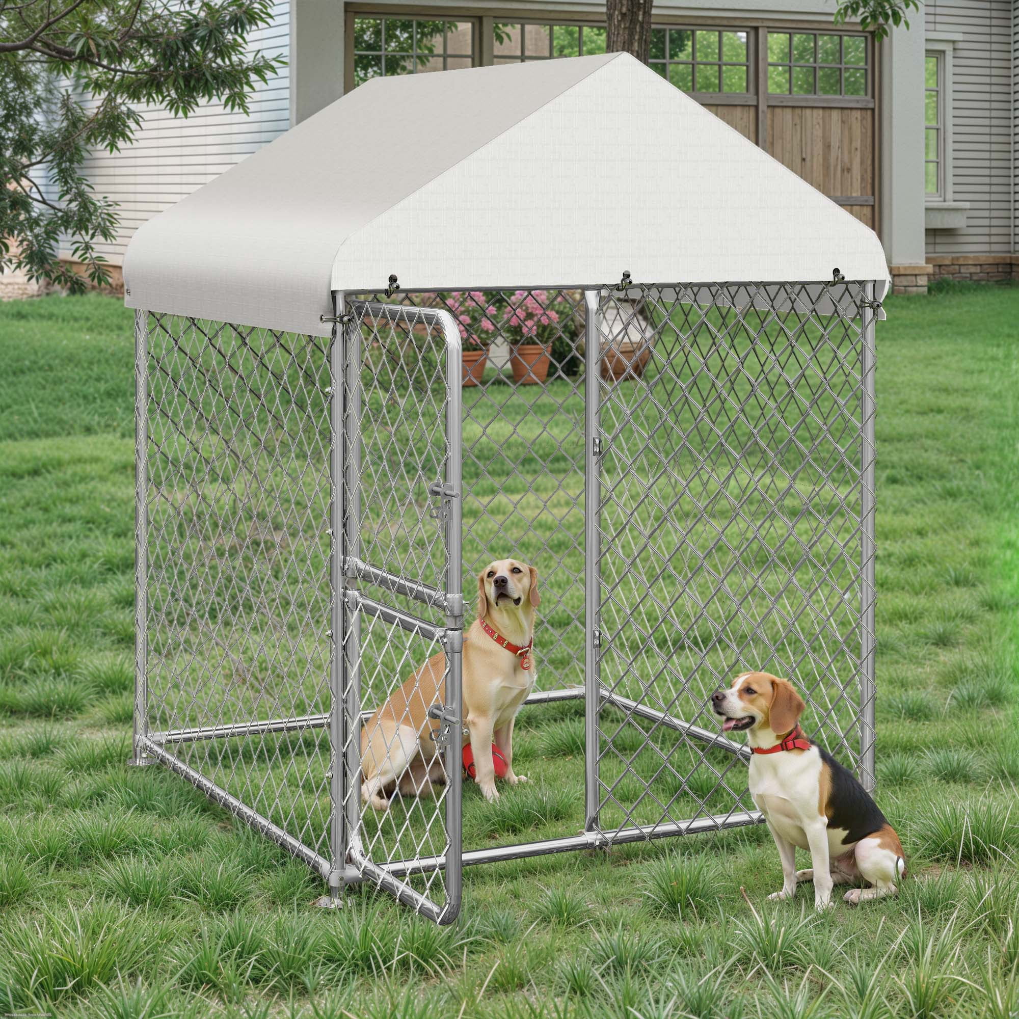 Craftian 4.03×4.03×5.4FT Outdoor Dog Kennel for Large Dogs, Pet Dog Run Enclosures for Dog Crate Outdoor Metal Galvanized Welded with Waterproof UV-Resistant Cover