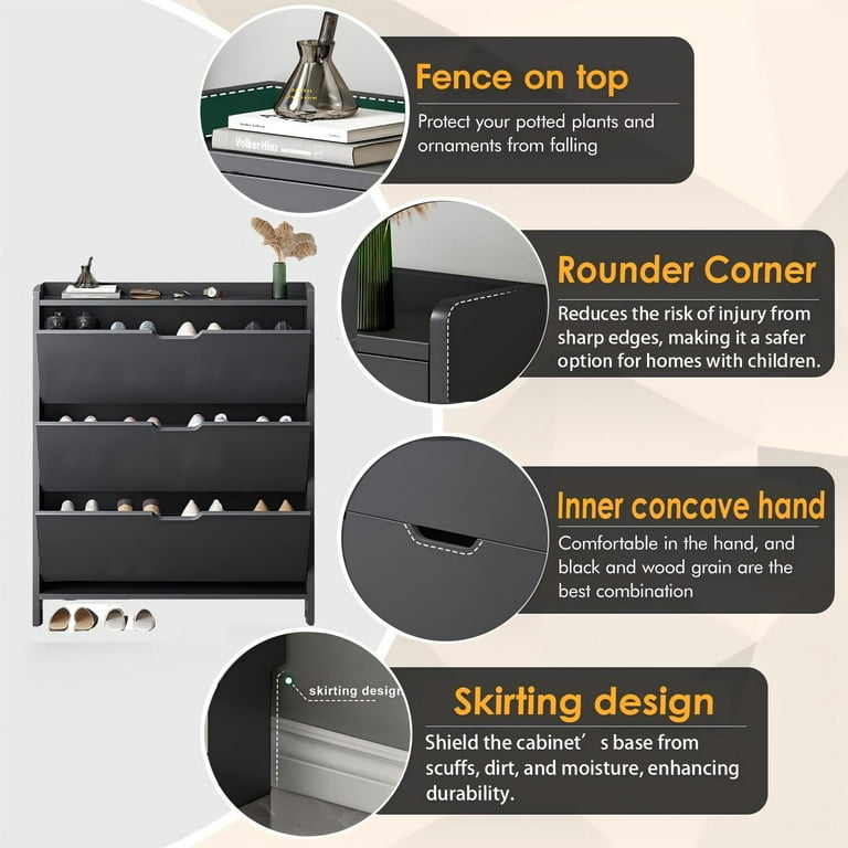 Joqixon Shoe Storage Cabinet with 3 Flip Drawers,Narrow Shoe