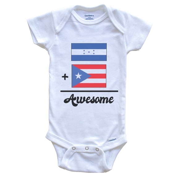 Honduras Plus Puerto Rico Equals Awesome Cute Honduran Puerto Rican Flags Baby Bodysuit, 0-3 months white