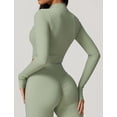 thumbnail image 3 of FEOYA Womens Athletic Jackets Slim Fit Ladies Lightweight Yoga Sportwear Long Sleeve Workout Full Zip Running Crop Top Active Track Jacket with Thumb Holes L Green, 3 of 7