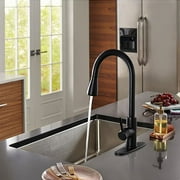 PHANCIR Kitchen Faucet with Pull Down Sprayer, High Arc Single Handle Kitchen Sink Faucets with Pause Button Premium with Deck Plate Suit to 1 or 3 Holes Black