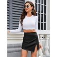 thumbnail image 4 of Scacto Mini Skirts for Women High Waist Bodycon Mini Short Faux Leather Skirt with Slit, 4 of 5