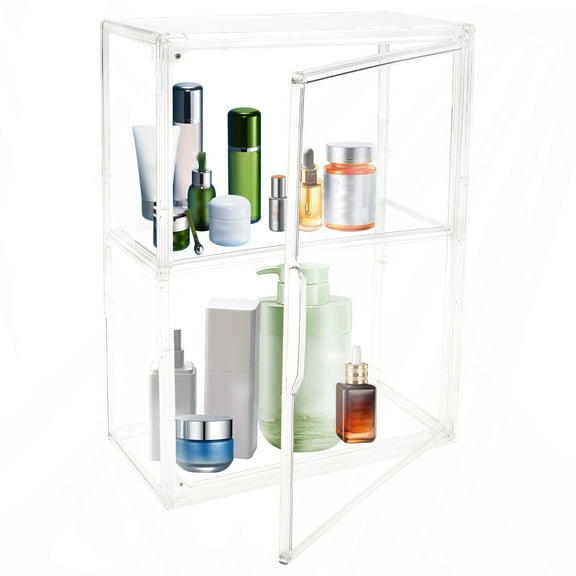 Display Case Clear Acrylic Storage Box with Magnetic Door Multipurpose Storage Bin with Removable Divider for Bedroom Living Room Office